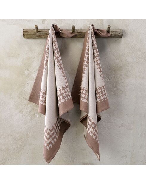 2 Geschirrtücher mit Hahnentrittmuster beige/braun - 66x66 cm