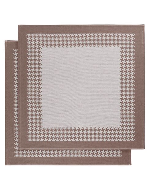 2 Geschirrtücher mit Hahnentrittmuster beige/braun - 66x66 cm