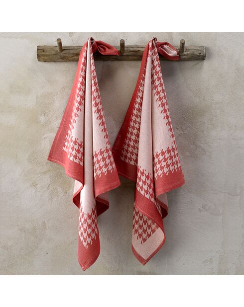 2 Torchons Pied de Poule rouges - 66x66 cm