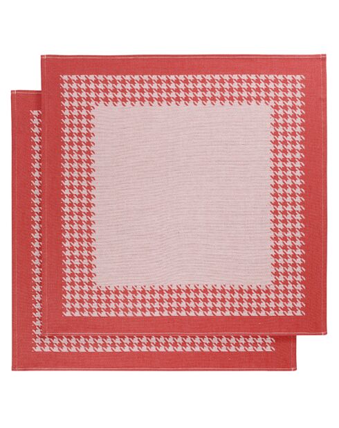 2 rode Houndstooth theedoeken - 66x66 cm