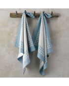 2 Torchons Pied de Poule beige/bleu - 66x66 cm