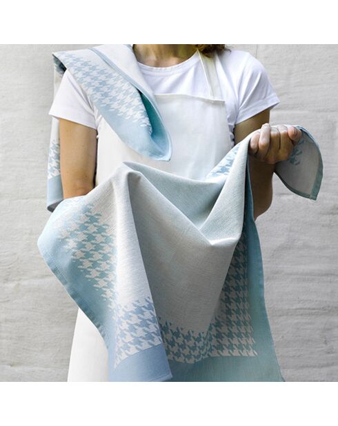 2 Geschirrtücher mit Hahnentrittmuster beige/blau - 66x66 cm