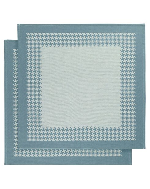 2 Torchons Pied de Poule beige/bleu - 66x66 cm