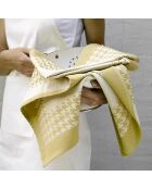 2 Torchons Pied de Poule beige/jaune - 66x66 cm