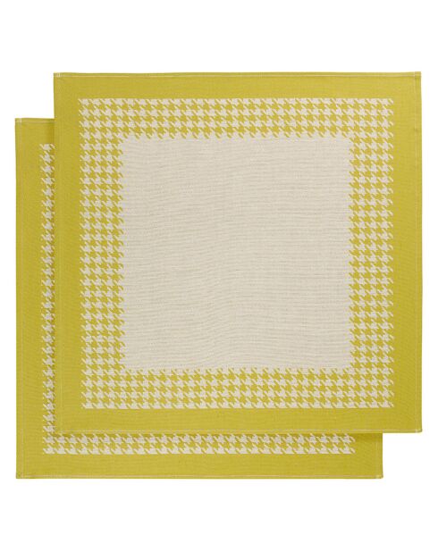 2 Torchons Pied de Poule beige/jaune - 66x66 cm