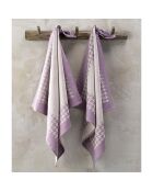 2 Torchons Pied de Poule beige/mauve - 66x66 cm