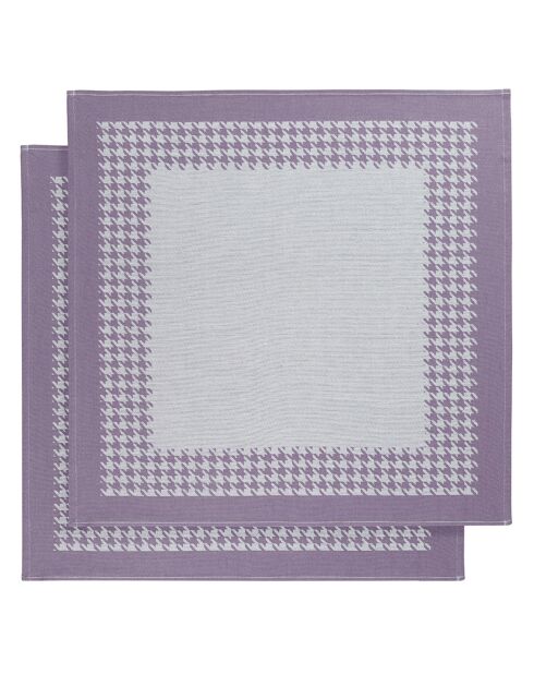 2 Torchons Pied de Poule beige/mauve - 66x66 cm