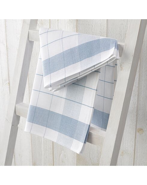 2 Torchons Mixte blanc/bleu - 68x68 cm