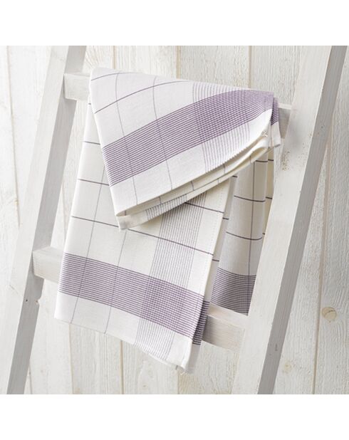 2 Torchons Mixte blanc/mauve - 68x68 cm