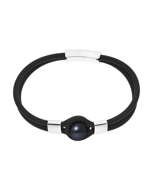 Doppeltes Süßwasserperlenarmband aus Silber und Schwarz