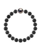 Tahiti-Silberarmband, Tahiti-Perle und schwarze Lavasteine