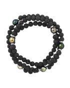 Armband aus Tahiti-Silber, 6 eingekreiste Tahitiperlen und schwarze Lavasteine