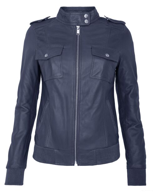 Veste en Cuir Leire bleu marine