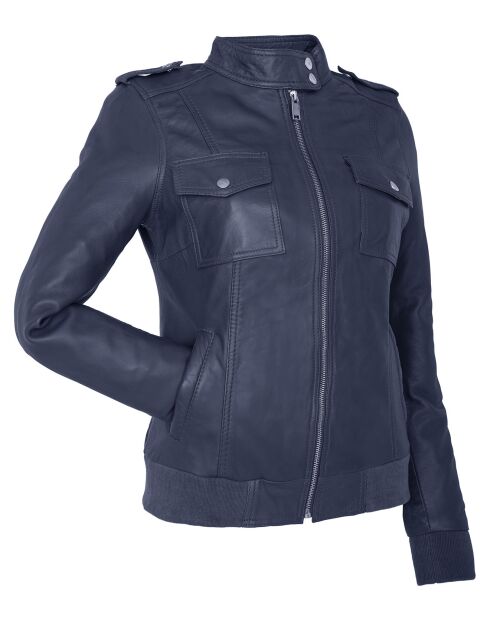 Veste en Cuir Leire bleu marine
