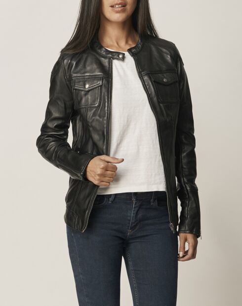 Veste en Cuir Leyina noire