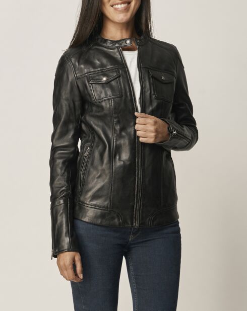 Veste en Cuir Leyina noire