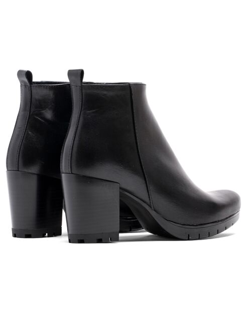 Bottines Scarlett en cuir krust noires - Talon 7 cm