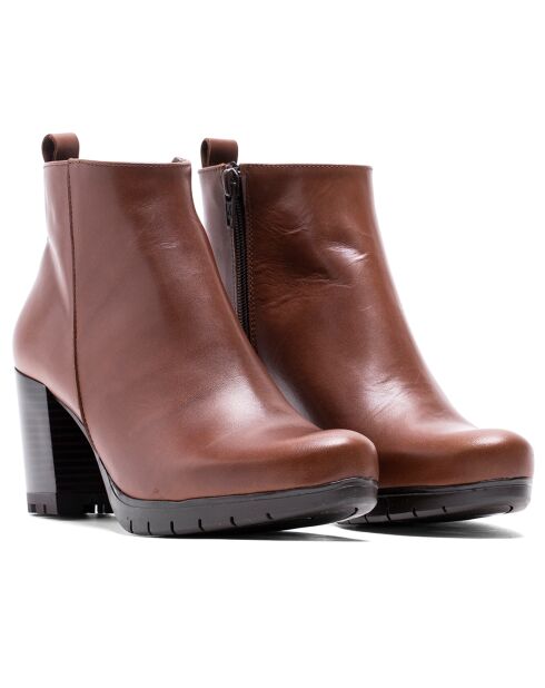 Bottines Scarlett en cuir krust marron - Talon 7 cm