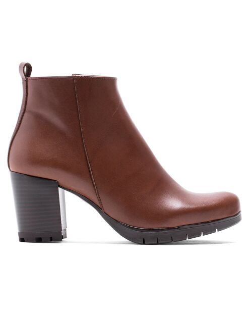 Bottines Scarlett en cuir krust marron - Talon 7 cm