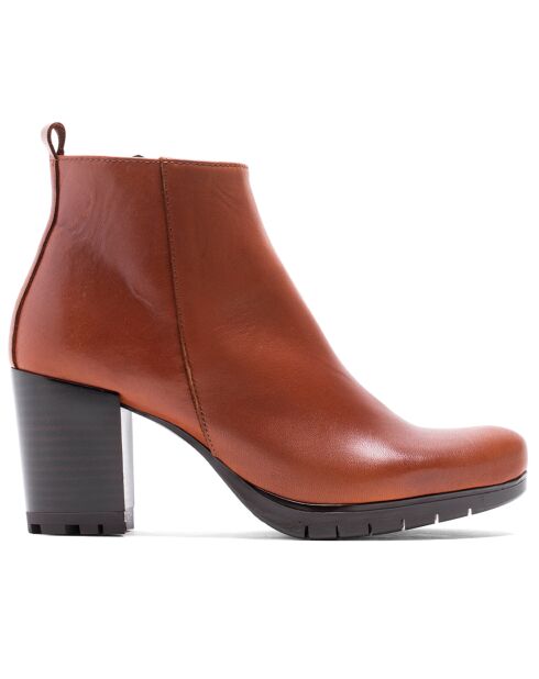 Bottines Scarlett en cuir krust brunes - Talon 7 cm