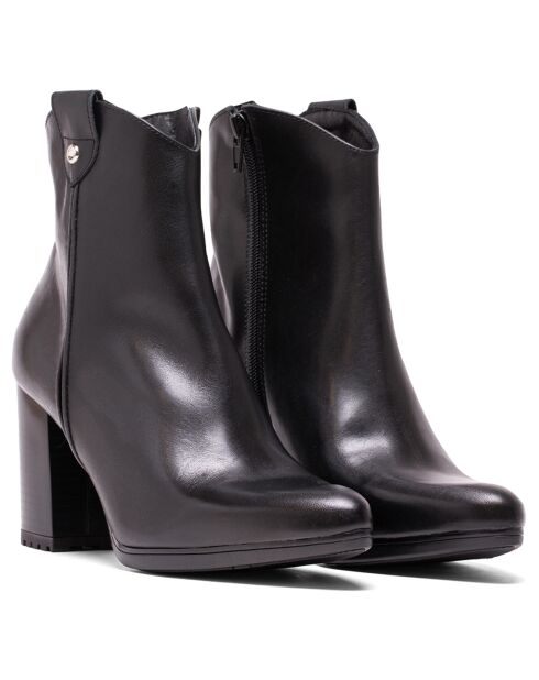 Bottines Inés en cuir napa noires - Talon 7 cm