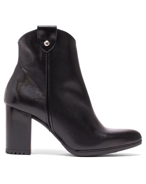 Bottines Inés en cuir napa noires - Talon 7 cm