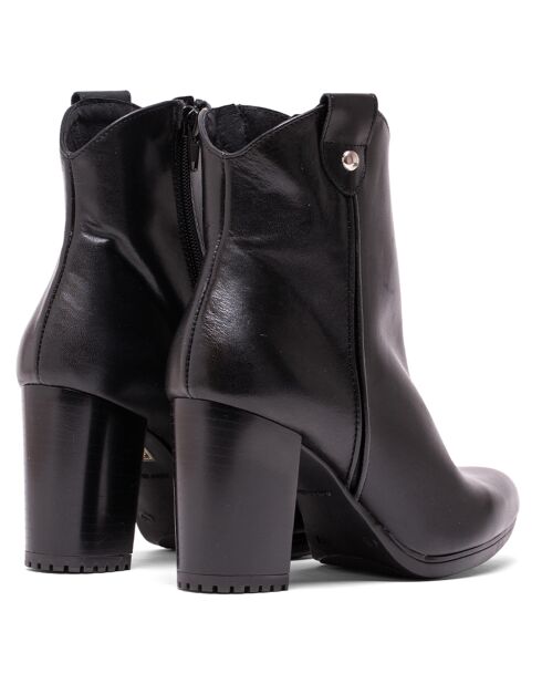 Bottines Inés en cuir napa noires - Talon 7 cm