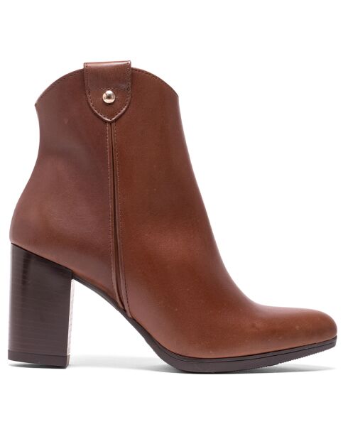 Bottines en Cuir Inès marron - Talon 7 cm
