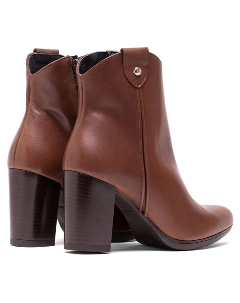 Bottines en Cuir Inès marron - Talon 7 cm