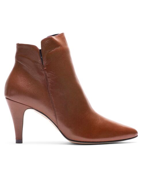 Bottines en Cuir Vera cognac - Talon 6 cm