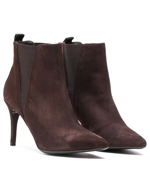 Chelsea Boots en Velours de Cuir Asun marron - Talon 7.5 cm