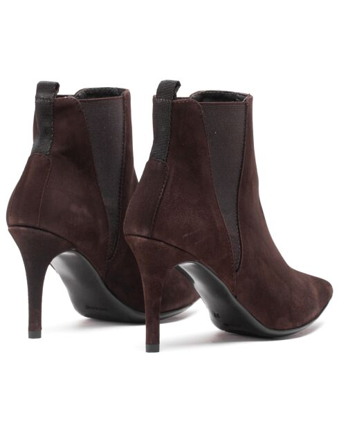 Chelsea Boots en Velours de Cuir Asun marron - Talon 7.5 cm
