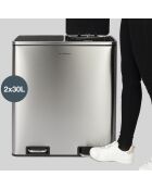 Poubelle de tri à pédale inox - 2x30L