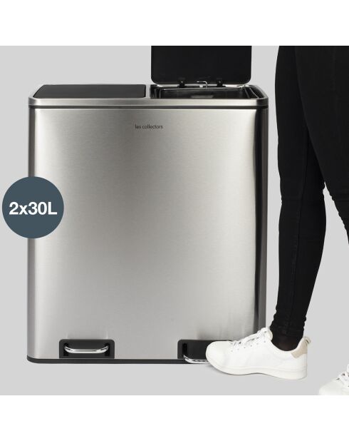 Poubelle de tri à pédale inox - 2x30L
