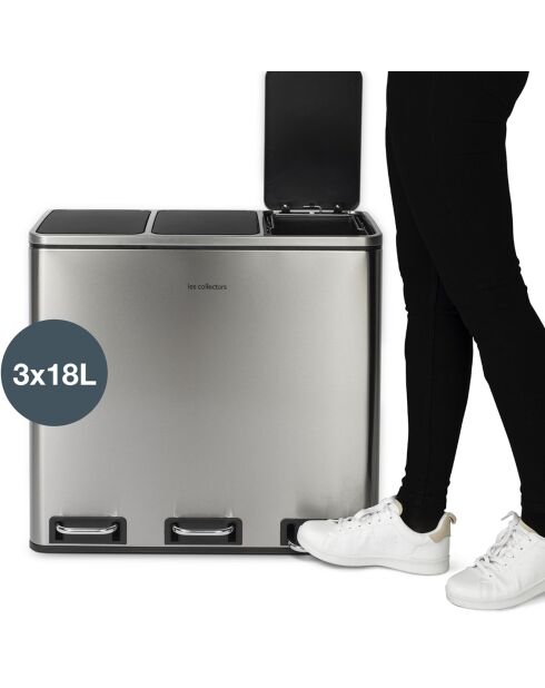 Poubelle de tri à pédale inox - 3x18L