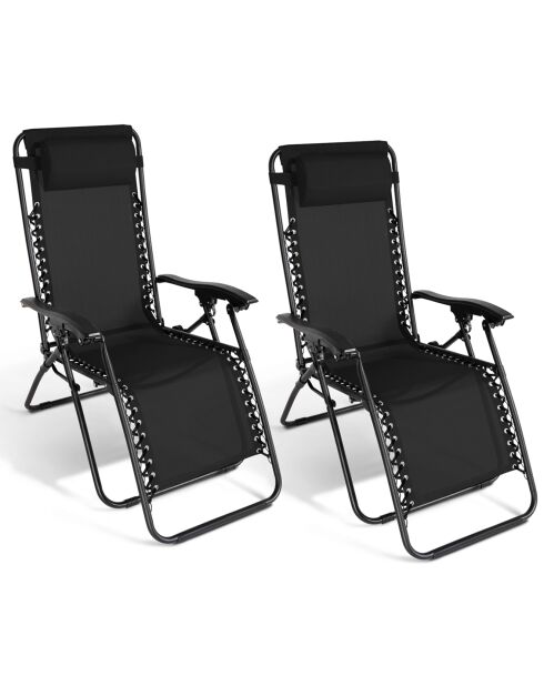 2 Fauteuils Relax de Jardin noirs - 70x160x82 cm