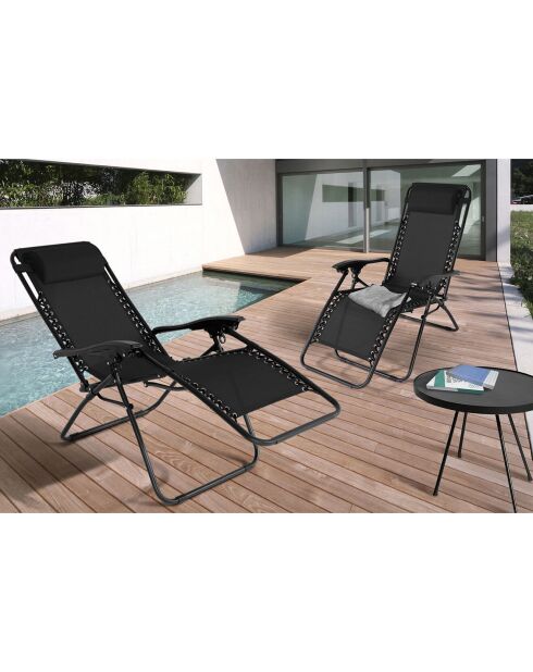2 Fauteuils Relax de Jardin noirs - 70x160x82 cm