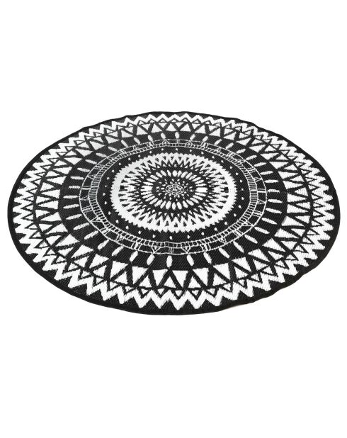Tapis extérieur rond Maori noir/blanc - D.150 cm