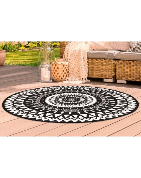 Tapis extérieur rond Maori noir/blanc - D.150 cm