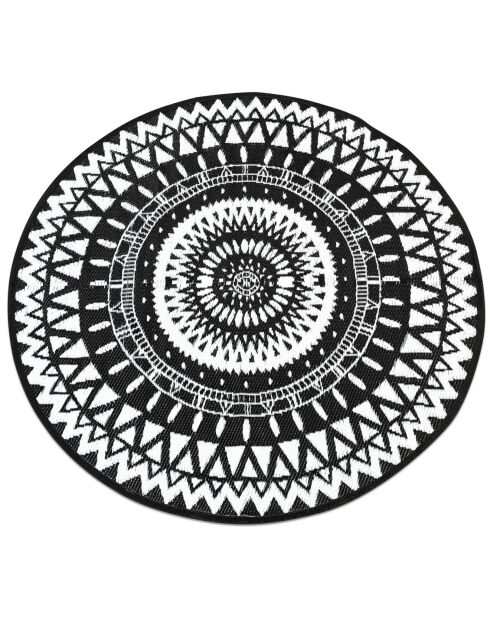 Tapis extérieur rond Maori noir/blanc - D.150 cm