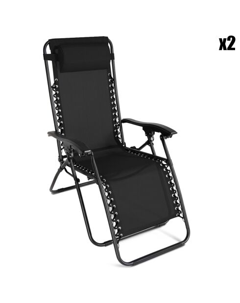 2 Fauteuils Relax de Jardin noirs - 70x160x82 cm