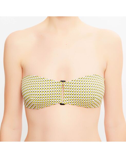 Haut de maillot bandeau Leah à carreaux vert anis/gris