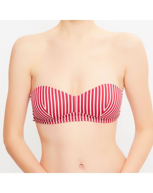 Haut de maillot bandeau Lola à rayures  rubis/écru