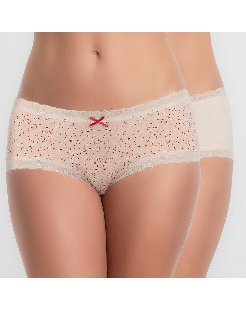 2 Shorties Cotton Fancy beige/rouge/rose