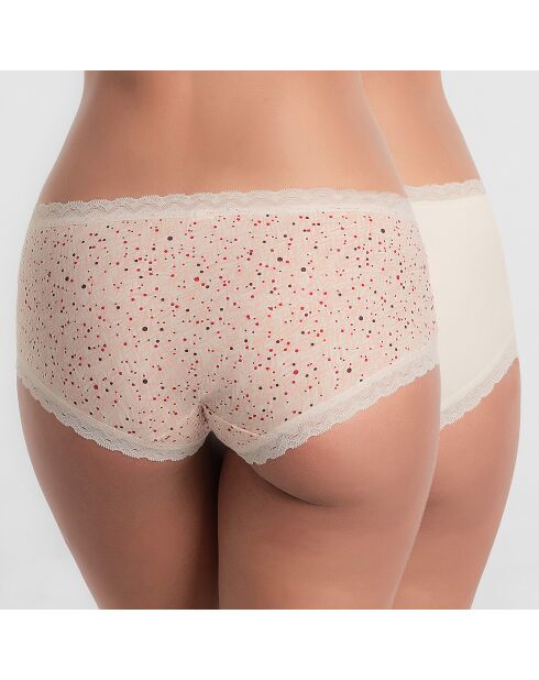 2 Shorties Cotton Fancy beige/rouge/rose