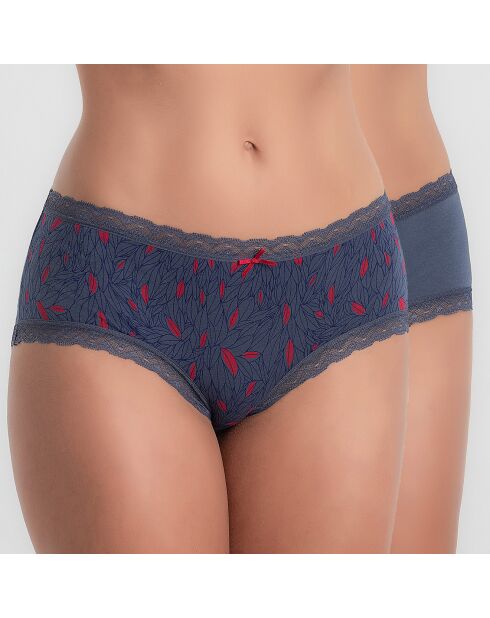 2 Shorties Cotton Fancy bleu/rouge