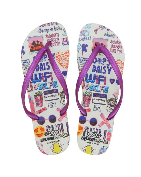 Chanclas de arte pop con estampado morado de Ellia