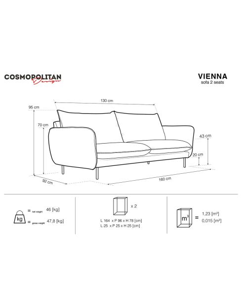Canapé 2 places en Tissu Vienna gris clair - 160x92x95 cm