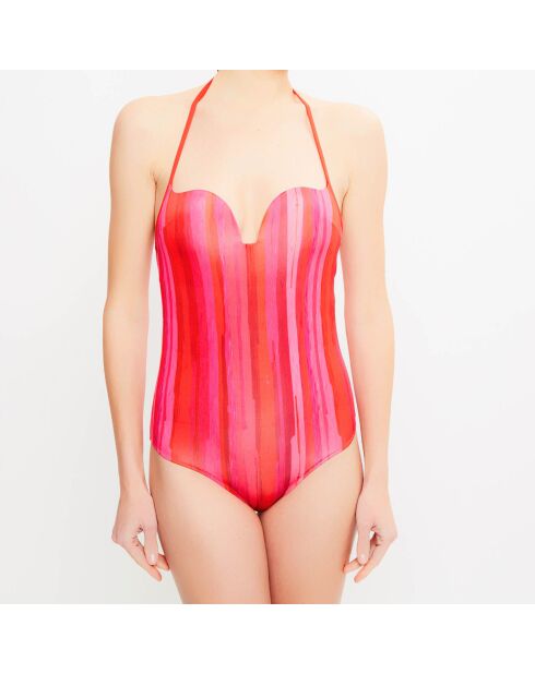Traje de baño de una sola pieza con estampado de rayas rojas y rayas de verano