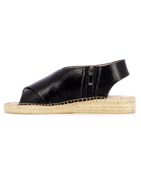 Sandales à semelle tressée noires - Talon 3 cm